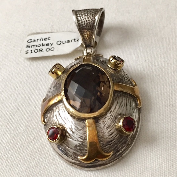 NWT Silver Garnet and Smoky Quartz Pendant - Picture 6 of 7